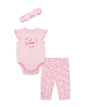 Shop Little Me Girls' Love Bow Headband, Bodysuit & Leggings Set - Baby In Pink