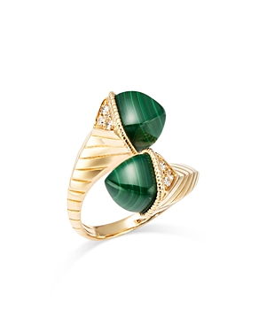 Bloomingdale's Malachite & Diamond Bypass Ring In 14k Yellow Gold In Green/gold