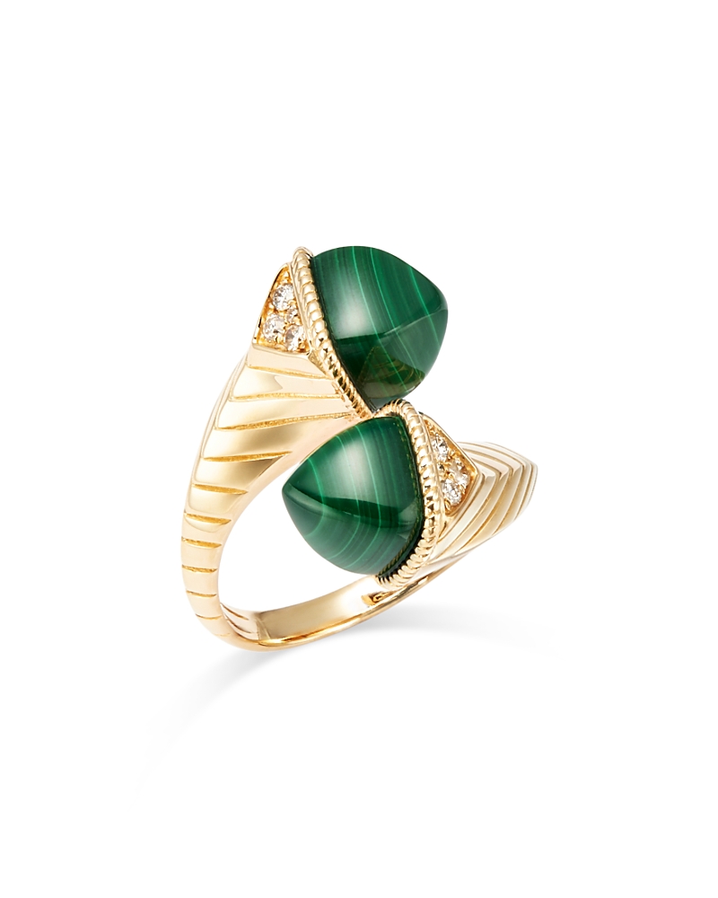 Bloomingdale's Fine Collection Malachite & Diamond Bypass Ring in 14K Yellow Gold