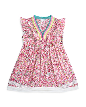 Poupette St Barth Girls' Sasha V Neck Mini Dress - Little Kid, Big Kid In Pink Ocean Flowers
