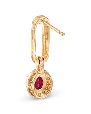 Ruby & Diamond Halo Drop Earrings in 14K Yellow Gold