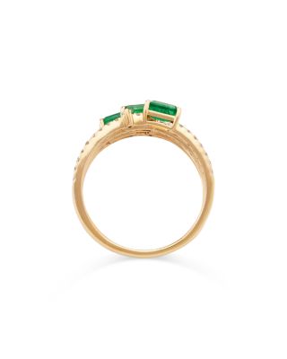 Emerald & Diamond Triple Row Statement Ring in 14K Yellow Gold 