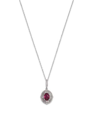 Bloomingdale's Fine Collection Ruby & Diamond Halo Pendant Necklace in 14K White Gold, 18