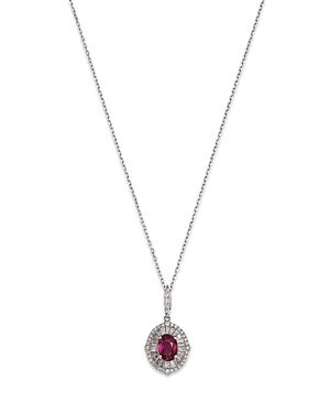 Ruby & Diamond Halo Pendant Necklace in 14K White Gold, 18