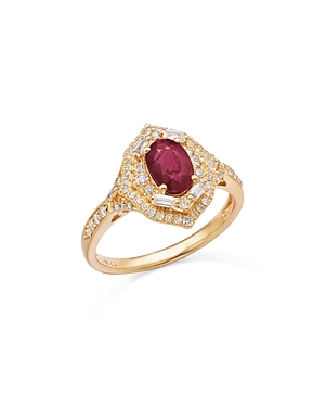 Ruby & Diamond Halo Ring in 14K Yellow Gold