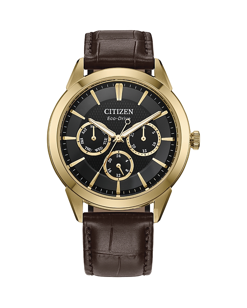 Citizen Mens Brown Leather Strap Watch Bu2112-06e In Black/brown