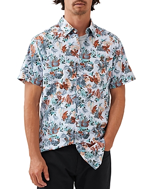 Shop Rodd & Gunn Oyster Cover Cotton Printed Slim Fit Short Sleeve Shirt In Tropical B