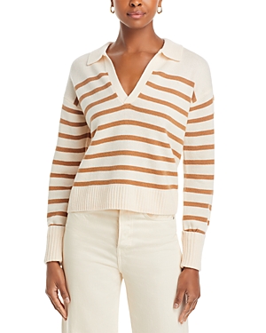 Shop Paige Maxie Striped Collared Sweater In Cream Multi