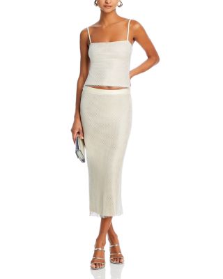 AQUA Sleeveless Crystal Embellished Mesh Top & Midi Skirt - Exclusive |  Bloomingdale's