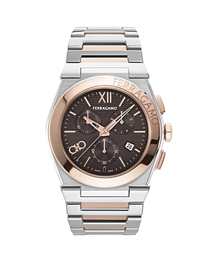 Ferragamo Vega Chronograph, 42mm In Brown/two-tone