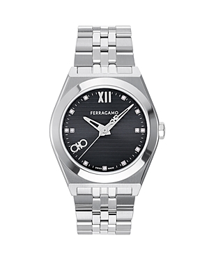 Shop Ferragamo Vega New Watch, 40mm In Black/silver