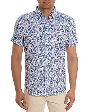 Robert Graham Fenwick Fish Print Short Sleeve Button-up Shirt In Blue