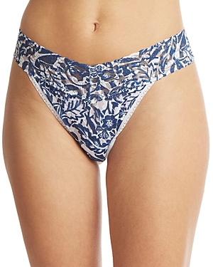 Hanky Panky Original-rise Printed Lace Thong In Blue