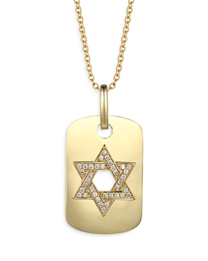 Bloomingdale's Men's Champagne Diamond Star of David Dog Tag Pendant Necklace in 14K Yellow Gold, 0.
