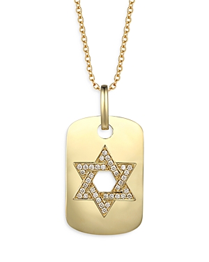Bloomingdale's Men's Champagne Diamond Star Of David Dog Tag Pendant Necklace In 14k Yellow Gold, 0.25 Ct. T. W. In Gold