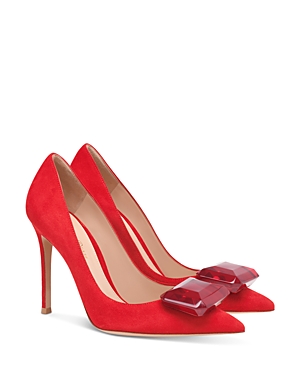 Gianvito Rossi Women's Jaipur Pointed Toe Large Red Gem High Heel Pumps