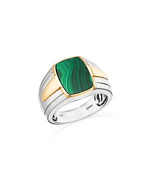 Shop Bloomingdale's Men's Malachite Ring In 14k Yellow & White Gold In Gold/green