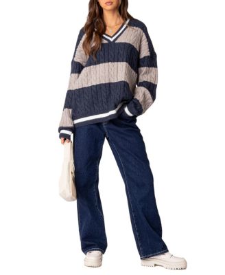 Romie V Neck Cable Knit Sweater
