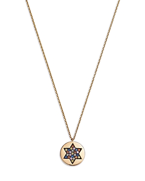Bloomingdale's Rainbow Sapphire Star Of David Disc Pendant Necklace In 14k Yellow Gold, 18 In Multi/gold