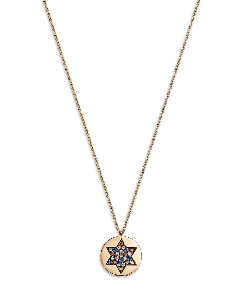 Bloomingdale's Rainbow Sapphire Star Of David Disc Pendant Necklace In 14k Yellow Gold, 18 In Multi/gold