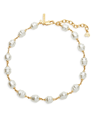 Shop Lele Sadoughi Imitation Baroque Pearl Station Necklace In 14k Gold Plated, 16 In White/gold