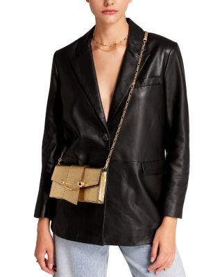 Crescent Snake Embossed Leather Shoulder Bag