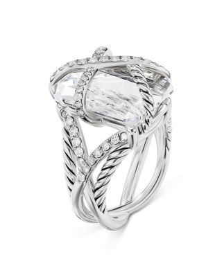 Cable Wrap Ring in Sterling Silver with Black Onyx or Crystal & Diamonds, 0.60 tcw