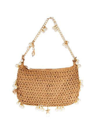 AQUA Seashell Raffia Shoulder Bag - Exclusive | Bloomingdale's
