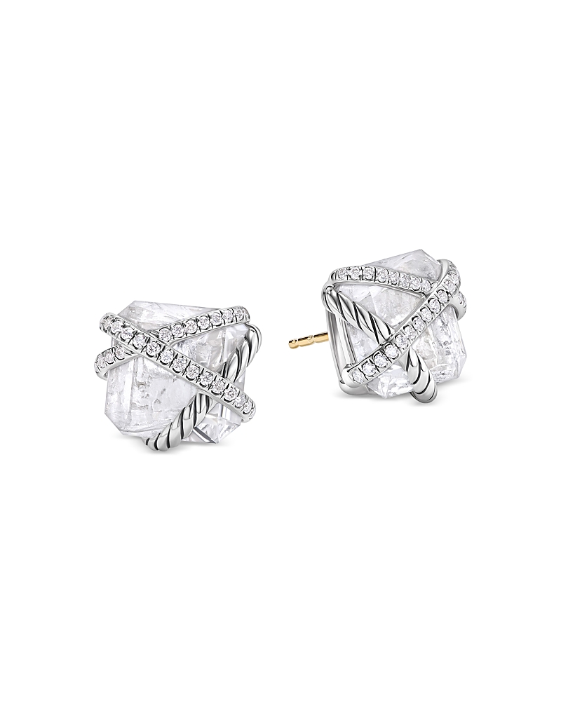 David Yurman Cable Wrap Stud Earrings in Sterling Silver with Crystals & Diamonds, 0.33 tcw