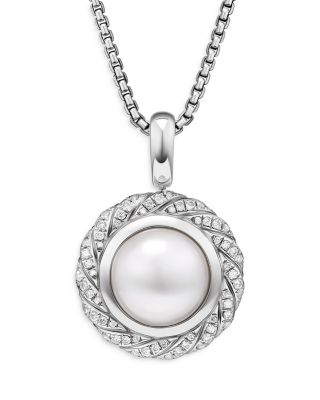 Sterling Silver Pearl South Sea White Pearl & Diamond Halo Pendant