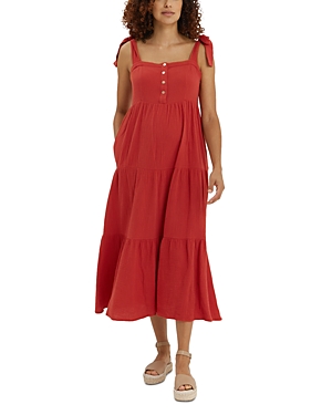 Shop Nom Maternity Alise Sleeveless Cotton Nursing Dress In Red
