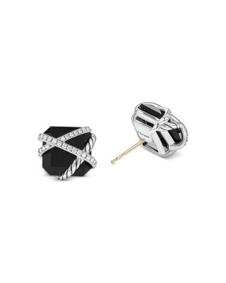 Cable Wrap Stud Earrings in Sterling Silver with Black Onyx & Diamonds, 0.33 tcw
