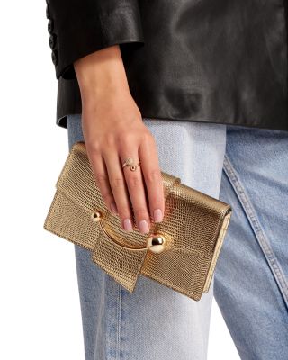 Crescent Snake Embossed Leather Shoulder Bag