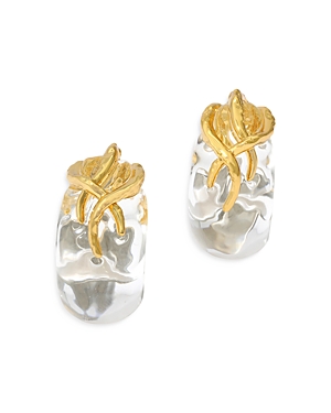Alexis Bittar Liquid Vine Lucite Small Hoop Earrings In Clear/gold