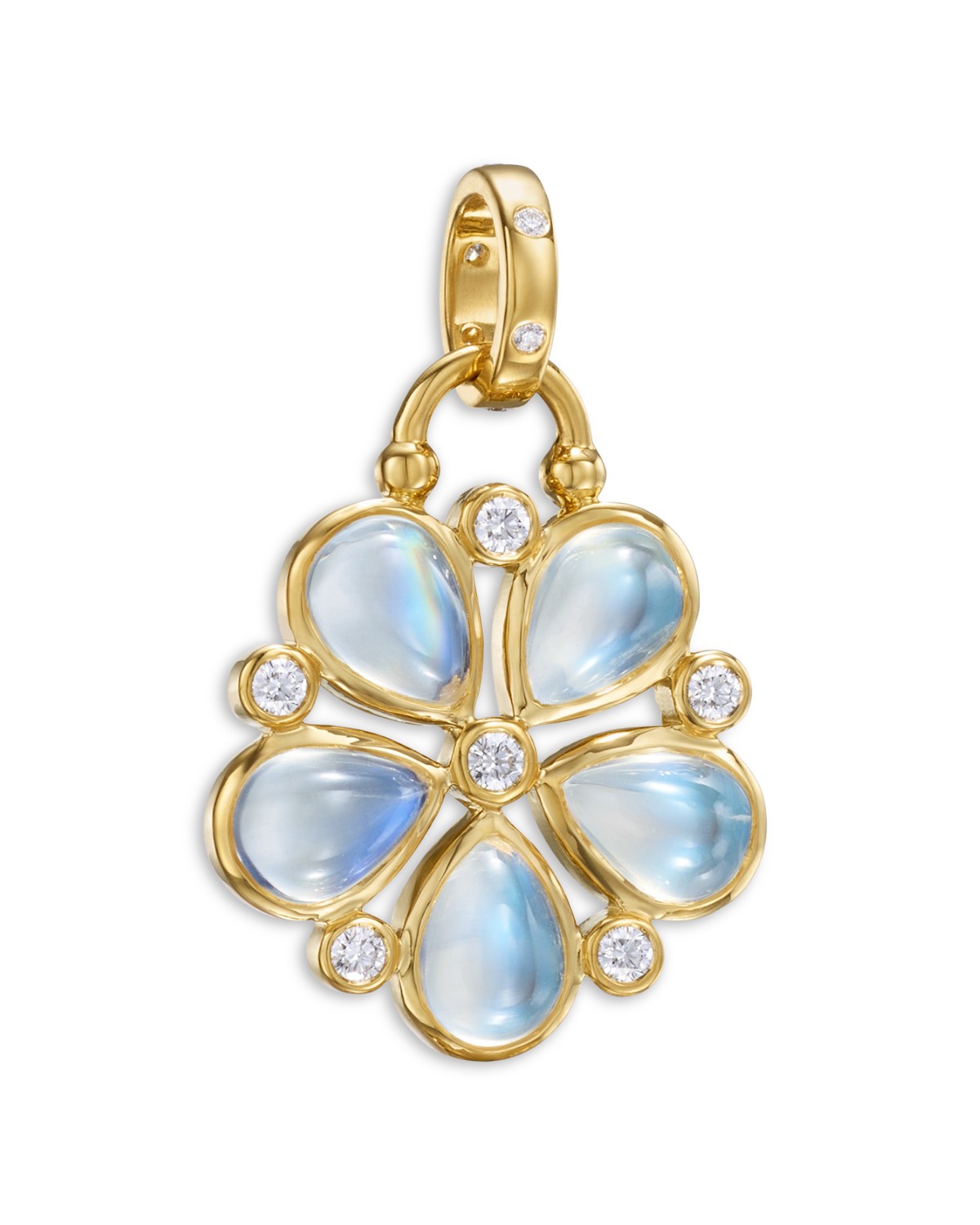 18K Yellow Gold Royal Moonstone & Diamond Flower Pendant