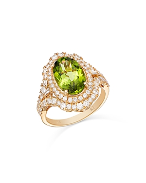 Shop Bloomingdale's Peridot & Diamond Oval Halo Ring In 14k Yellow Gold In Peridot/gold