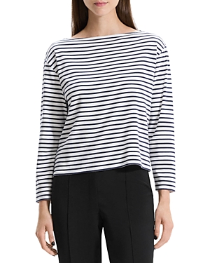 Theory Clinton Knit Boatneck Bracelet-sleeve T-shirt In Navy Multi