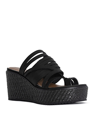 Shop Donald Pliner Women's Leather Toe Loop Wedge Slide Sandals In Black