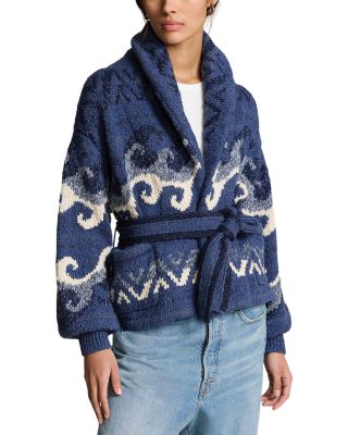 Ralph Lauren Intarsia Wave Motif Belted Cardigan Ralph Lauren Intarsia Wave Motif Belted Cardigan