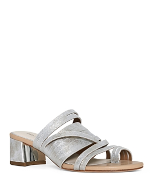Shop Donald Pliner Women's Strappy Slip On High Heel Sandals In Silver