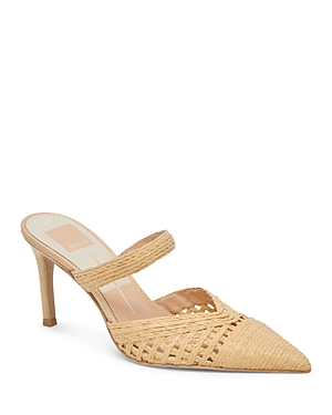 Dolce Vita Kaline Light Natural Raffia Pointed-toe Mule Pumps In Light Natural