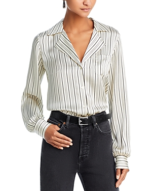 Shop Paige Capriana Striped Silk Shirt In Antique White/black