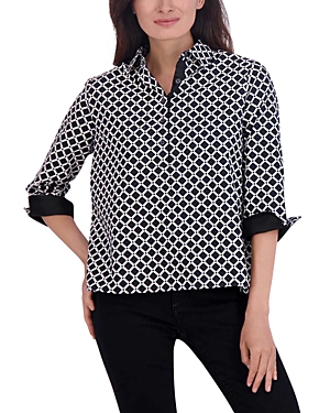 Shop Foxcroft Therese Diamond Grid Shirt In Black/white