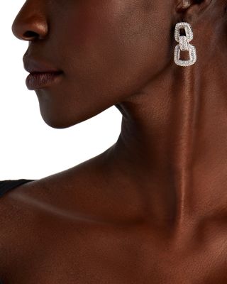 Diamond Round & Baguette Geometric Drop Earrings in 14K White Gold, 4.25 tcw