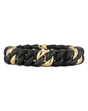 18K Yellow Gold Black Ceramic Groumette Link Stretch Bracelet