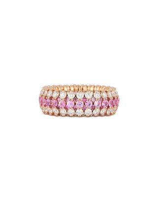 Roberto Demeglio - 18K Rose Gold Pink Sapphire & Diamond Triple Row Stretch Ring