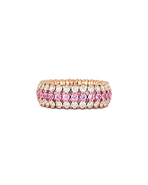 18K Rose Gold Pink Sapphire & Diamond Triple Row Stretch Ring