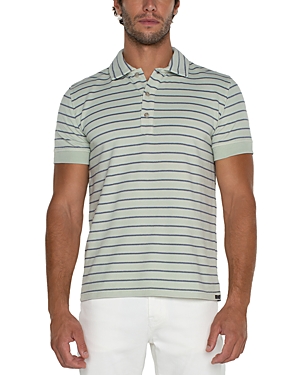 Shop Liverpool Los Angeles Striped Short Sleeve Polo Shirt In Seafoam