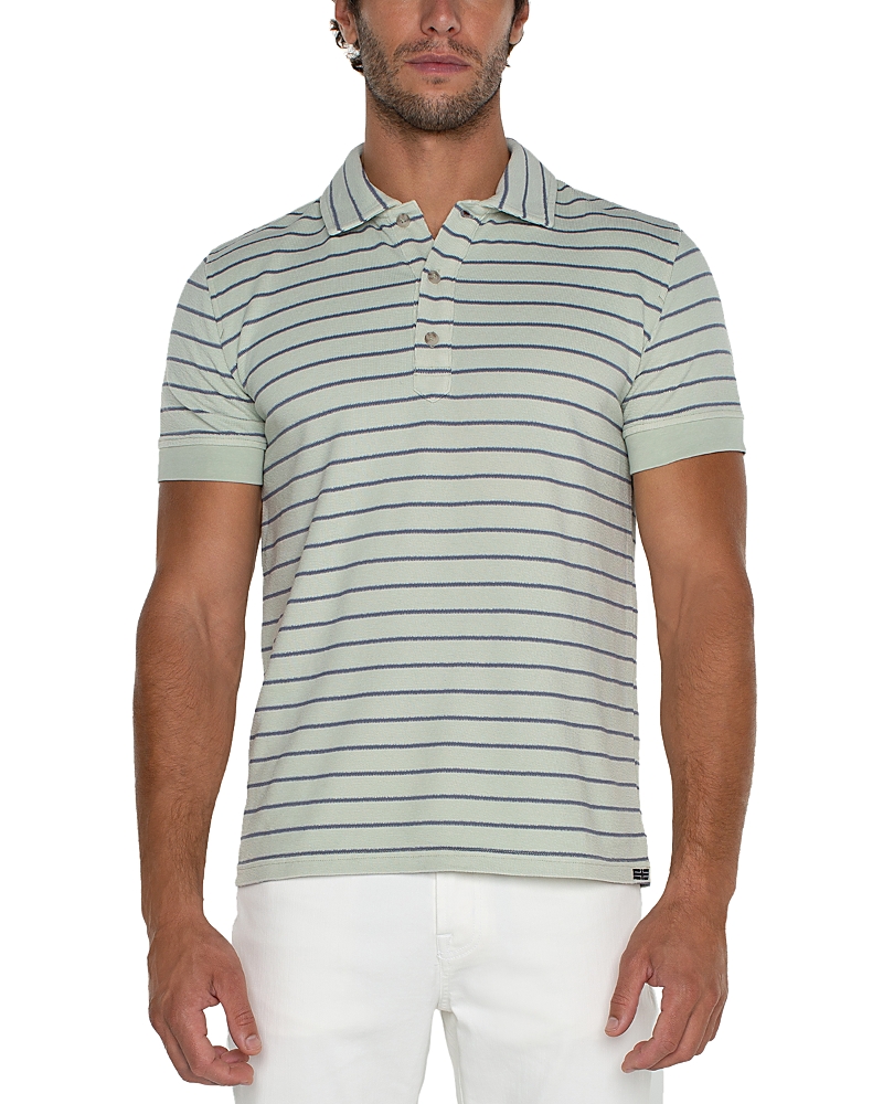 Liverpool Los Angeles Striped Short Sleeve Polo Shirt In Seafoam