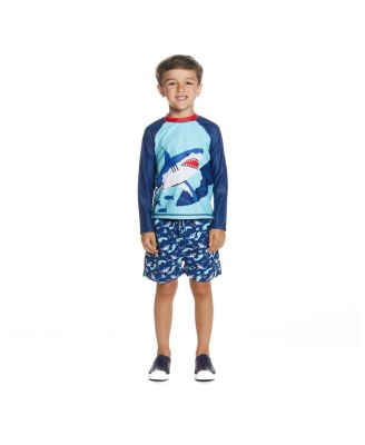 Boys' Shark Graphic Raglan Rash Guard and Boardshort Set - Little Kid, Big Kid